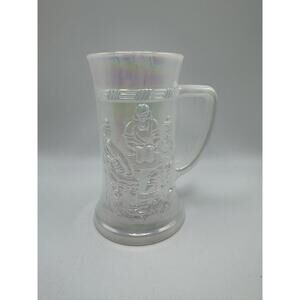 Federal Moonglow Iridescent Carnival Glass White Beer Stein Tavern Mug